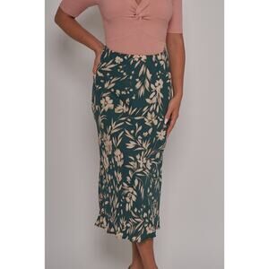 Green Floral Print Midi Skirt